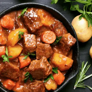 healthy slow cooked beef stew in crockpot