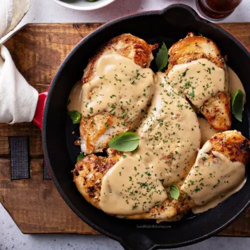 Low Calorie Skillet Chicken with Peppered Gravy