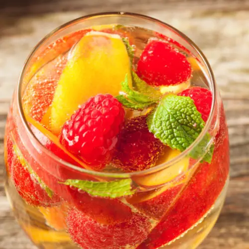 Raspberry Peach White Sangria (JUST 122 CALORIES)