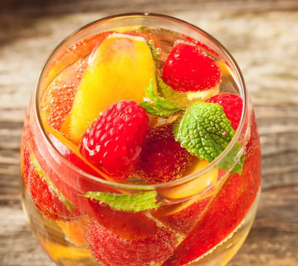 Raspberry Peach White Sangria (JUST 122 CALORIES)