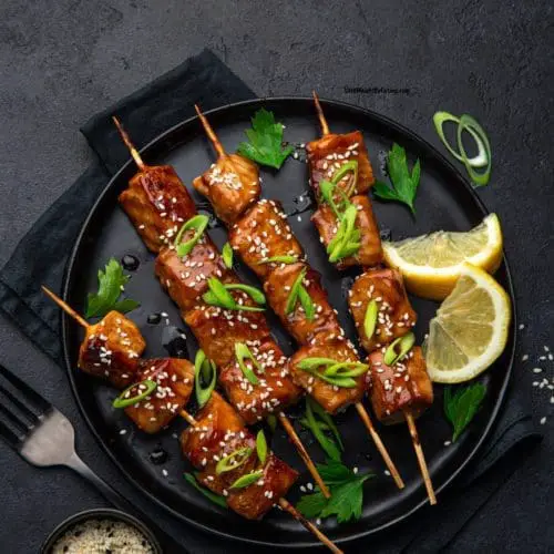 Grilled Teriyaki Salmon on Skewers