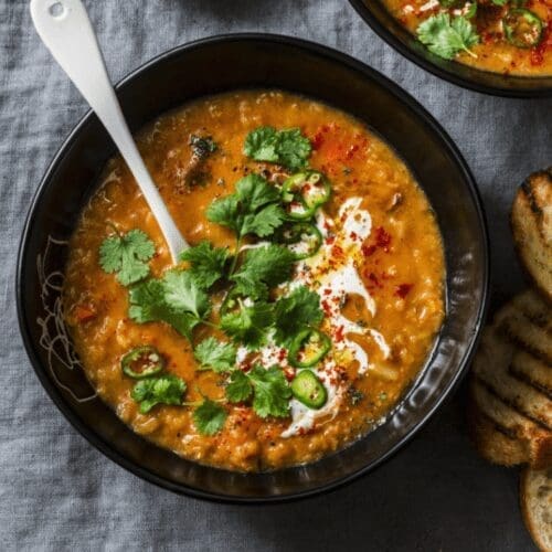 curried lentil soup in a slow cooker