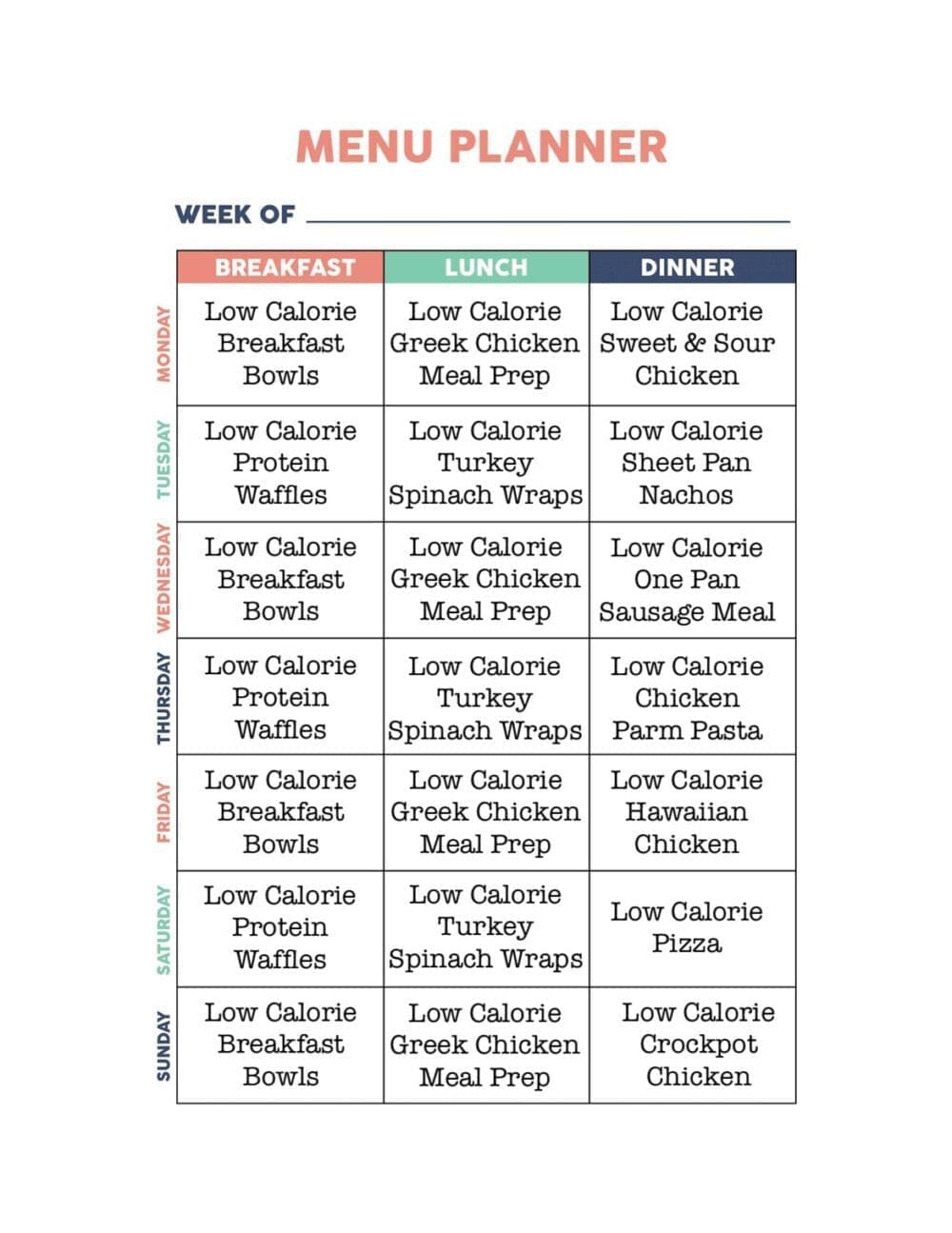 low calorie meal plan