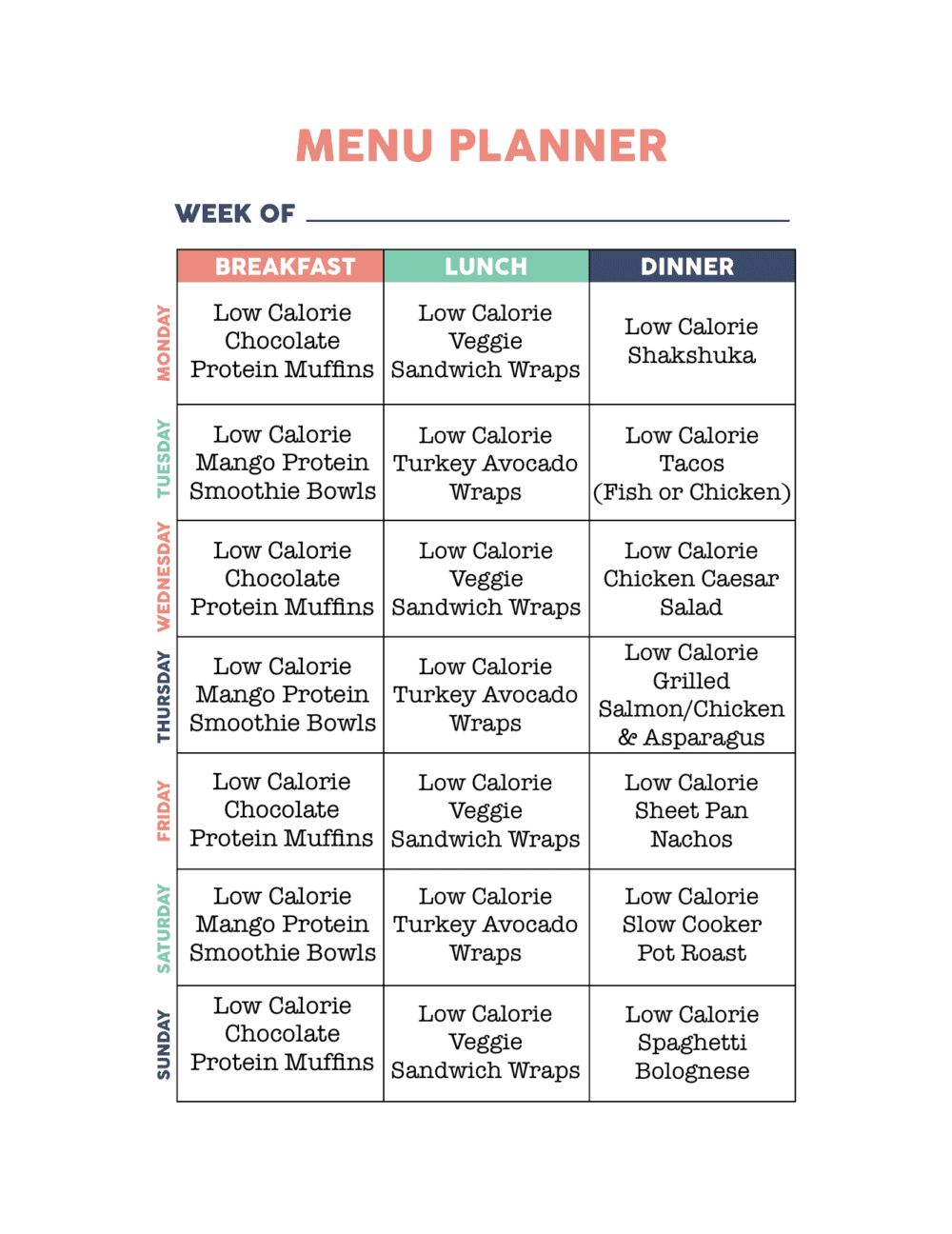 low calorie meal plan