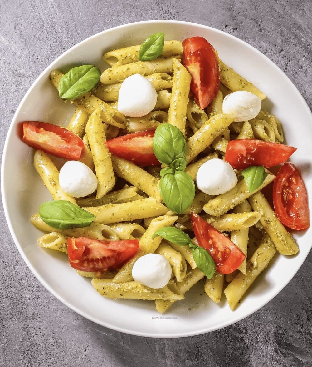 Low Calorie High Protein Caprese Pasta Salad