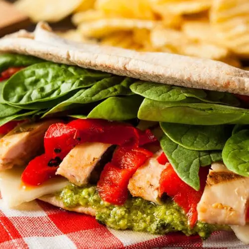 Low Calorie Pesto Chicken Pita Sandwich