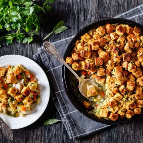 Healthy Leftover Turkey Pot Pie with Stuffing Crust