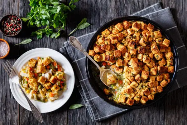 Healthy Leftover Turkey Pot Pie with Stuffing Crust