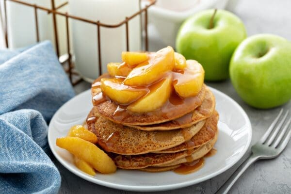 Low Calorie High Protein Caramel Apple Pancakes