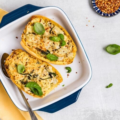 Low Calorie Spinach Artichoke Spaghetti Squash