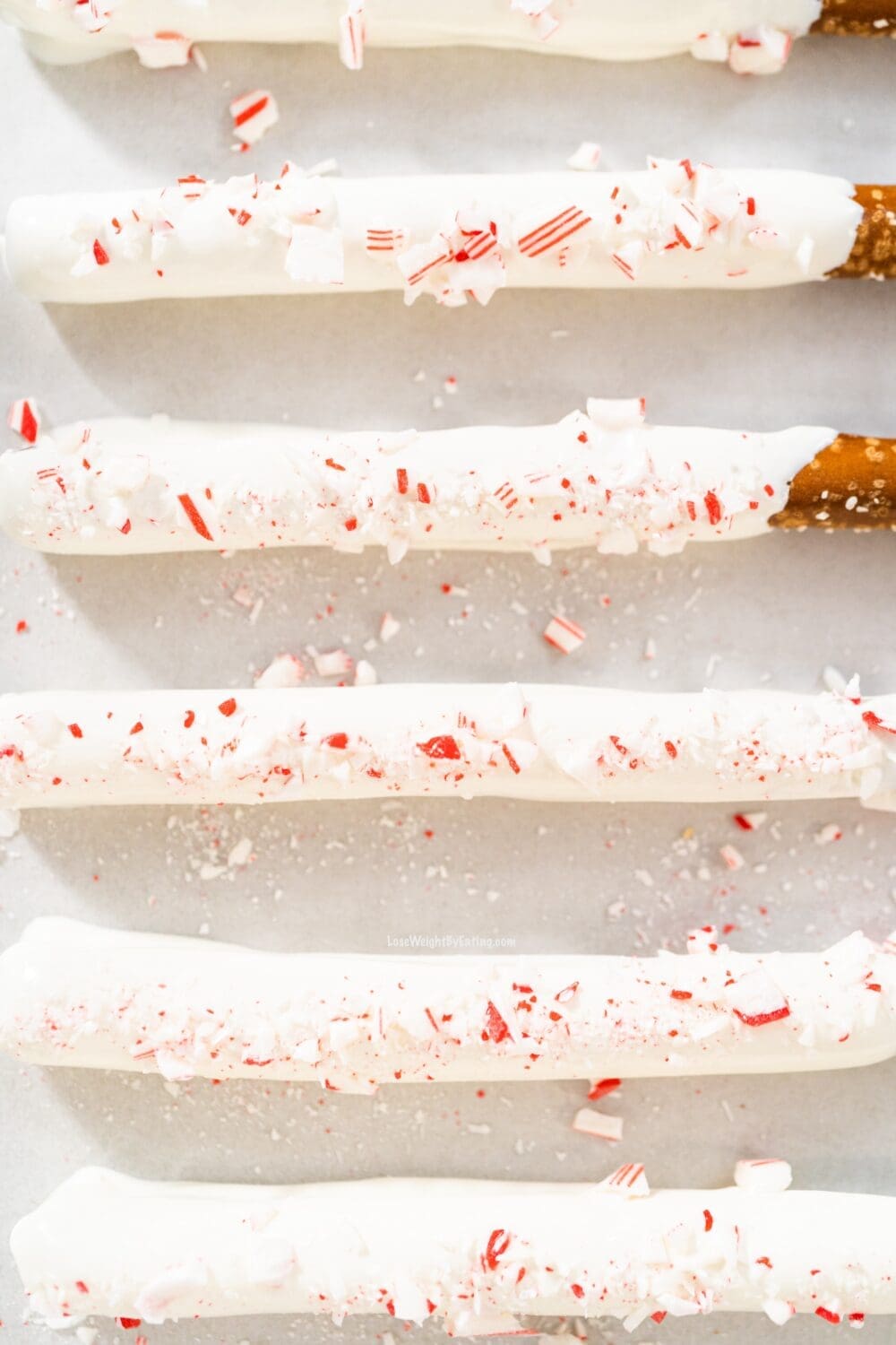 Low Calorie Candy Cane Covered Pretzels