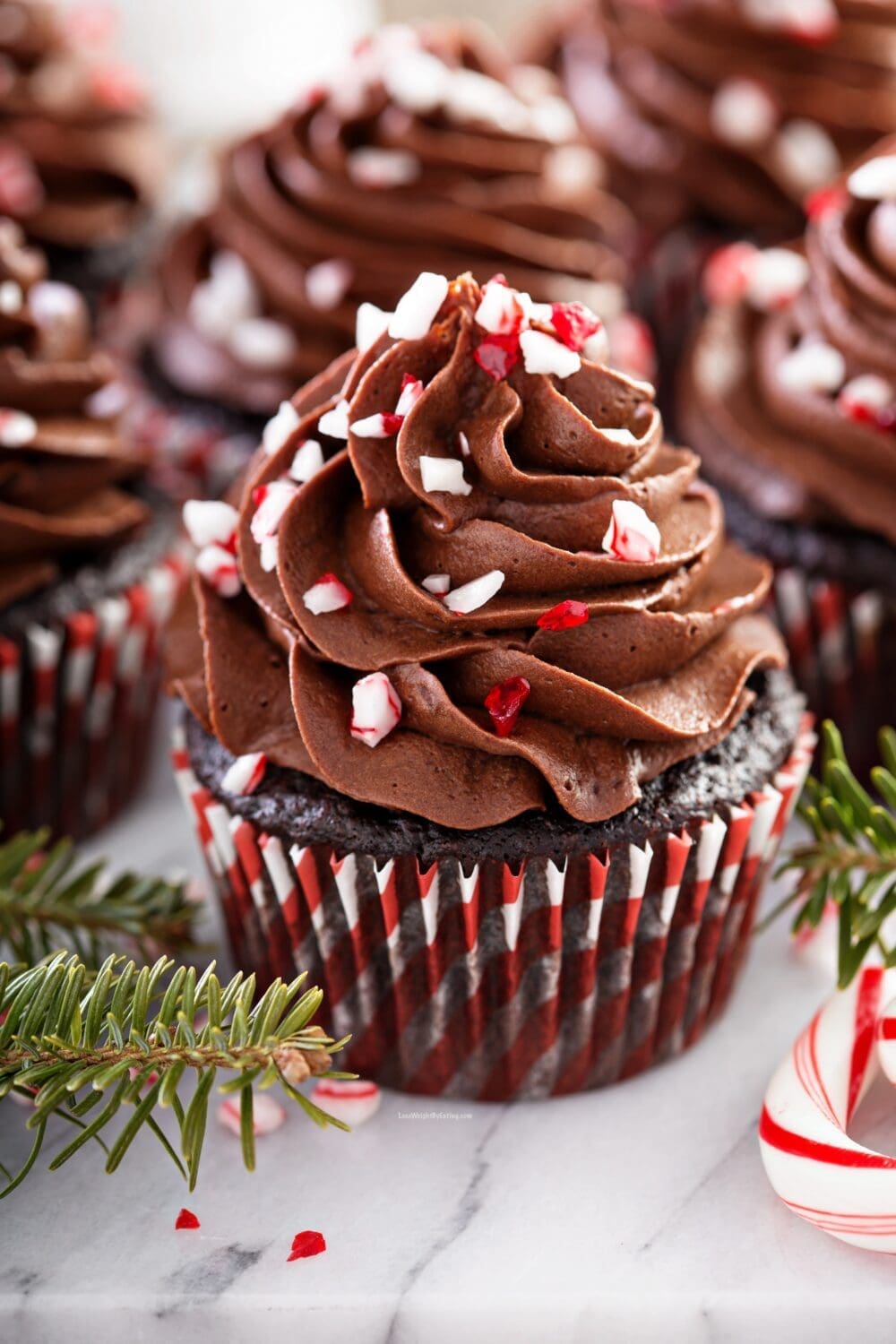 Low Calorie Chocolate Candy Cane Cupcakes