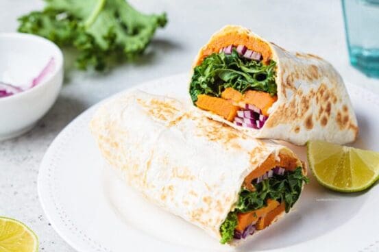 Low Calorie Sweet Potato and Kale Lunch Wraps